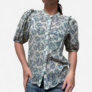 FRNCH Cotton floral prairie blouse with puff sleeves